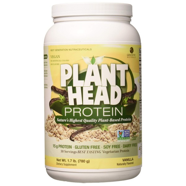 Genceutic Naturals Plant Head Protein Powder Supplement, Vanilla, 1.7-Pounds (lbs)