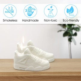 Sneaker Candle 100% Soy Wax Decorative Shoe for Home Decor, Living Room, Kids Bedroom Aesthetic. A Impressive Realistic Detail, Cotton Wick, Fun Gift A_J4 (Small, White)