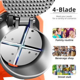 INSELY Electric Ice Shaver Snow Cone Maker Prevent Splash Stainless Steel 4 Blade Machine,200lbs/hr with Ice Pick for Home and Commercial Use（Orange）
