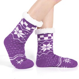 Kiddokids Slipper Socks for Women with Grippers, Fuzzy Christmas Socks Fluffy Cabin Cozy Winter Thick Warm Comfy Fleece Soft for Indoor Outdoor Room