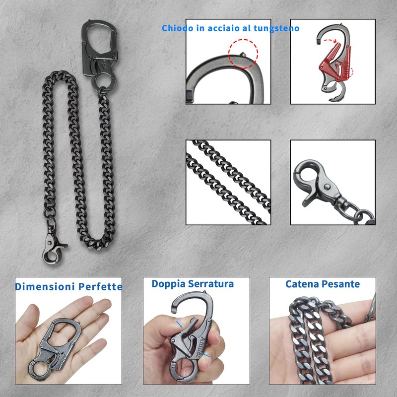 Ahiller Wallet Chain Men,Double Lock Carabiner With Tungsten Steel Taper,