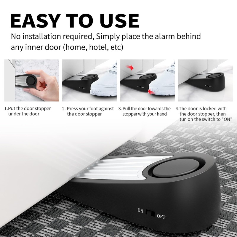 Lancoon 3 Pack Door Stop Alarm for House Bedroom Hotel