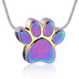 QGJNSGC Paw Print Urn Necklace for Ashes, Cremation Jewelry for Ashes Urn Necklace Keepsake Jewelry for Pet/Dog's/Cat's Ashes Pendant Memorial Gifts for Man/Women(Colourful)