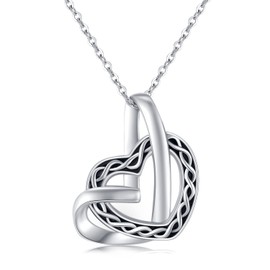 TwoAnts Viking Necklace 925 Sterling Silver Heart/Witch Knot / Infinity Pendant for Celtic Necklace Norse Rune Chain Viking Jewellery Amulet Gifts for Women Men, Sterling Silver