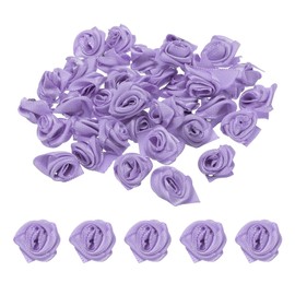 PATIKIL 0.6" Mini Satin Ribbon Roses, 50 Pcs Tiny Fabric Flowers Embellishments Rosettes Applique for DIY Crafts and Wedding, Purple