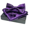 JEMYGINS Men's Paisley Pattern Bow Tie, Cuffs, Buttons, Handkerchief Set,