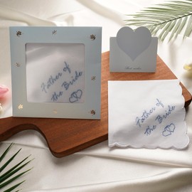 HATOFES Embroidered Wedding Handkerchief 60S Cotton White Hankies Embroidery Hanky for Bride Groom Wedding Day FUN Gift, Tissue, Napkin, Something Blue,12"x12" (Father of the Bride)