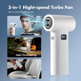 Portable Handheld Fan & Vacuum Cleaner with Air Blower & LED, 3-in-1 High-Speed 80000RPM Rechargeable USB-C, 5 Speeds + Turbo Mode, Compact Jet‑like Mini Fan for Desk, Car, Travel, Makeup