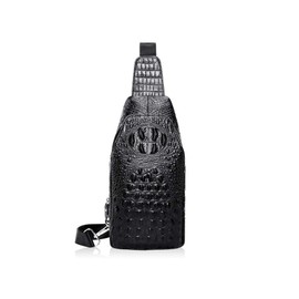 Whatna 3-Way Crocodile Embossed Cowhide Leather Body Bag, One Shoulder Bag, Men's, Waist Pouch, Book, Leather, Holds 6 Thick Cards, Leather, Crossbody Bag, Sports Bag, Bicycle, Casual, Excursions,