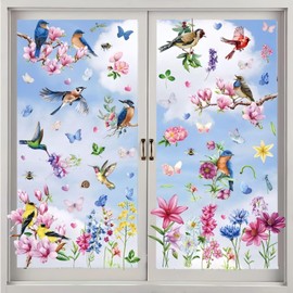 Frühling & Sommer Fenster Clings, Blume Schmetterling Baum Zweig Kolibri Fenster Aufkleber Dekorationen für Glasfenster, Blume Fensterbilder Aufkleber für saisonale und Home Decor Delight