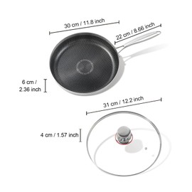 Yikinip 12 inch stainless steel frying pan with lid, hybrid non-stick skillet for induction, oven, broiler & dishwasher, non-toxic chef's pan, pfoa-free cookware