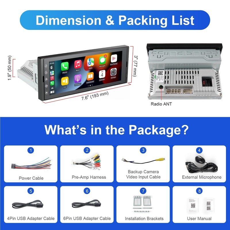 Wireless Carplay Single Din Touchscreen Radio Wireless Android Auto, Car