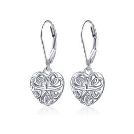 Heart Drop Earrings for Women 925 Sterling Silver Interlocking Heart Leverback Earrings Jewellery Gift for Birthday Anniversary Christmas
