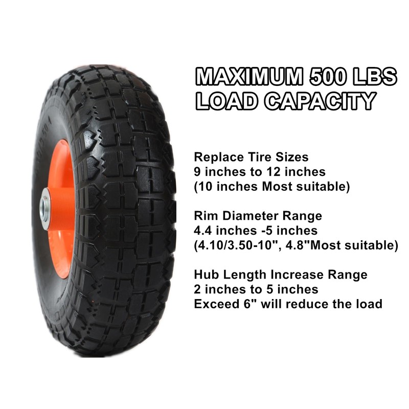 Tiousmoky 10" Flat Free Tires Solid Heavy Duty Tires Wheels,