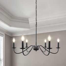 Cunfash 6-Light Chandelier Modern Black Farmhouse Pendant Light Fixture Industrial Candle Ceiling Light for Dining Room, Bedroom, Foyer, Hall, Kitchen and Entryway