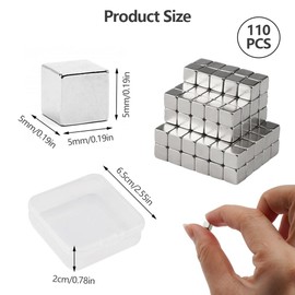 Pack of 110 Small Neodymium Magnets Extra Strong 5 x 5 x 5 mm Mini Magnet Cube, Magnets Strong Hold, Fridge Magnets, Strong Magnets for Magnetic Board, Fridge Board Magnets, Photos Whiteboard