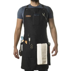 Mandil Parrillero Hombre Delantal de Cocina y Trabajo, Mandil Bartender Impermeable Mandiles de Cocina Hombre Delantal Chef Hombre con Correas Cruzadas Espalda para Hombres y Mujeres