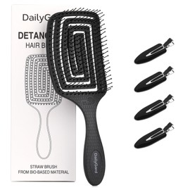 Daily Gard Detangling Brush, Dry and Wet Vented Detangler Hair Brush for Women and Men, Professional Paddle Curved Styling Hairbrush for Straight/Curly/Thick/Long/Wavy/Damaged Hair, Black