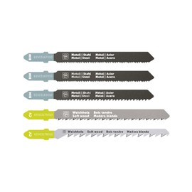 Fein Assorted T-Shank Jigsaw Blades - Best of Starter Set for Fast, Clean Cuts in Wood & Metal Cutting, Professional Top Line Series, High-Speed Steel, 5-Pack - 63503188010