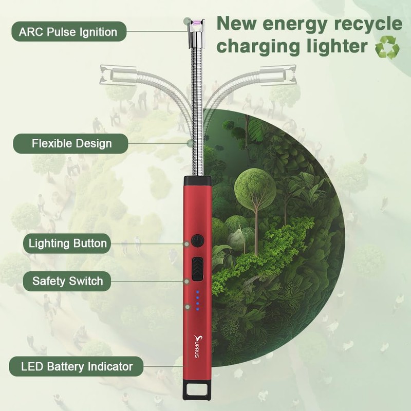 SUPRUS Rechargeable Candle Lighter Electric Arc Triple Safety Long Lighter