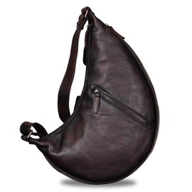 Genuine Leather Large Sling Bag for Men and Women Vintage Real Leather Sling Backpack Shoulder Crossbody Bag Chest Bag (DarkCoffee)