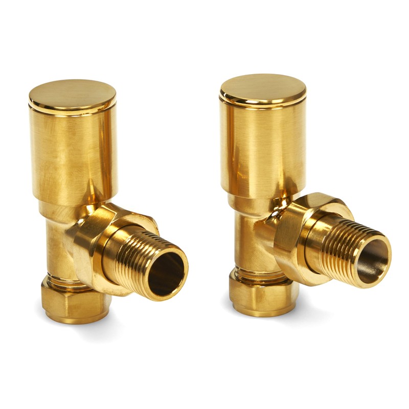 Brushed Brass Radiator Valves Angled Straight Corner 15mm Traditional Towel