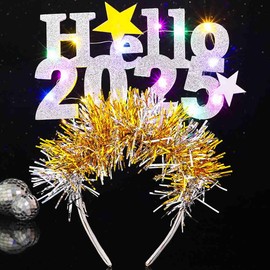 DRESBE Light Up 2025 New Year Headband LED Happy New Year Headbands NYE Party Favors Hair Accessories for Women (Silver)