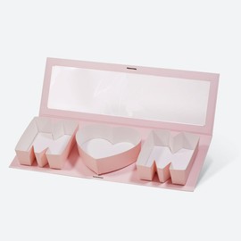 Geoto 21.1"x6.02"x2.05" Pink/Red/White Creative Mother's Day Gift Packaging Idea Fillable MOM Letter Shaped Gift Boxes(Pink with Window)