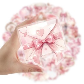 50 PCS Pink Fairy Tale Transparent Stickers - Flower Crystal Shiny Waterproof PET Stickers Aesthetic for Scrapbooking, Laptops, Water Bottles, Journals, DIY Crafts