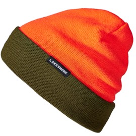 Lakeshore® Reversible Hunting Beanie, Orange Winter Hat, Warning, Signal Hat for Driven Hunting, Orange/Olive, One Size