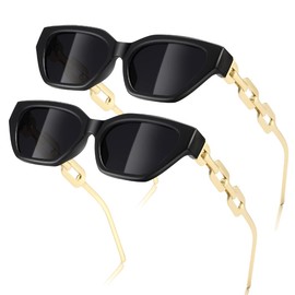 MASDUN Square Sunglasses for Women Men trendy Trendy Sunnies Black White Drive Fashion UV Protection (Black/Black X 2)