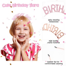 Leixi Birthday Girl Sash & Tiara Crowns for Women,Princess Rhinestone Headband Birthday Gifts for Girl Women (Pink)