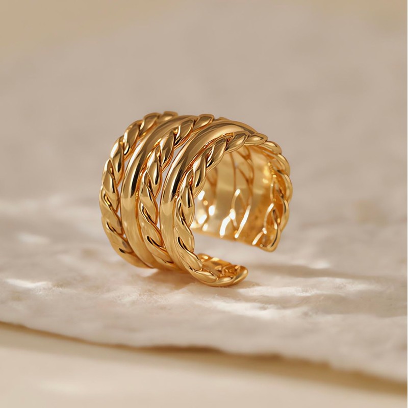 Jewlure 18K Gold-Plated Ring, Women's Fried Dough Twists Multi-Layer Ring,