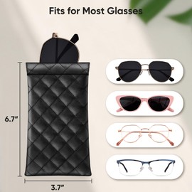Fintie Eyeglasses Pouch with Cleaning Cloth, Portable Squeeze Top Vegan Leather Soft Glasses Case Anti-Scratch Sunglasses Bag