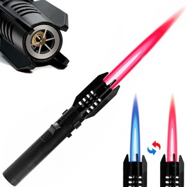 ZMQW Torch Lighter, Camping Lighter, Windproof Adjustable Red/Blue Big Jet Flame Butane Lighter with Safety Lock, Refillable Gas Butane Torch for Grill Campfires Kitchen Candles Fireplace BBQ, Gift