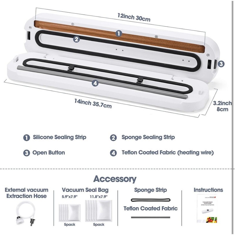Vakumar Vacuum Sealer Machine, 60Kpa Food Vacuum Sealer Preserve Dry/Moist/seal