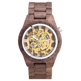 SUPBRO Wooden Watches Men's Watches Wooden Watch Hollow Wood Watch Mechanical Analogue Japanese Quartz Movement with Wooden Strap, brown, Bracelet