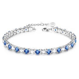 Ankle Bracelets for Women,Sterling Silver Ankle Bracelets,JDGEMSTONE Blue CZ Silver Anklets for Women,Bling Women's Anklets,Gift for Birthday,Anniversary,Summer Tennis Ankle Bracelet for Women 7.2+2in
