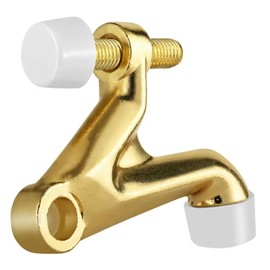 HOMOTEK 2 Pack Hinge Pin Door Stoppers, Hing Door Stops, Adjustable Deluxe Heavy Doorstops for Top of Door, Door Hinge Stoppers with White Rubber Bumper Tips, Bright Brass