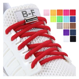 Olukssck 2 Pairs of Elastic Shoelaces with No Tying - Quick Lacing System with Metal Lock, Set for Runners, Children, 105 cm Length, Diameter 5 mm, Red