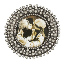 SARO LIFESTYLE Round Jeweled Photo Frame, 3" x 3", Silver