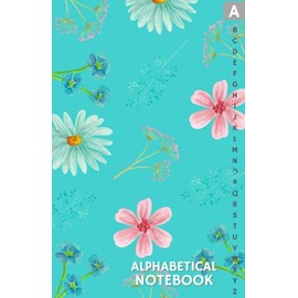 A-Z Notebook A5: Pretty Lined Journal Organizer with Printed Alphabet Tabs, Floral Teal Design