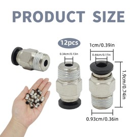 PC4 connectors Pneumatic Connector Fittings 4mm, Quick-Plug Installation, Suitable for PU and PE Tubes, Compatible with E3D-V6 Bowden extruder, Compatible with Ender-3, Compatible with CR10, 12pcs