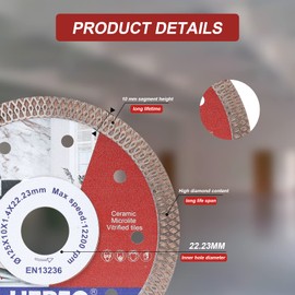 HERZO Set of 3 Diamond Cutting Discs 125 mm Extra Thin Cutting Disc for Ceramic, Tiles, Marble, Natural Stone