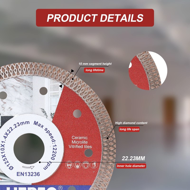 HERZO Set of 3 Diamond Cutting Discs 125 mm Extra