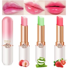 3 Packs Jelly Lipstick Set, Fruit Color Change Lip Balm Set, Peach Aloe Vera Strawberry Color Change Lip Balm, Long Lasting Moisturizer Lip Makeup Set (3PCS)