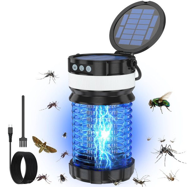 Zapper solar para insectos al aire última intervensión, cargador inalámbrico recargable con 4200 V de alta potencia, 30000 horas de vida útil, resistente al agua IP66, zapper eléctrico para moscas