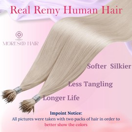 Moresoo Blonde Nano Hair Extensions Human Hair Platinum Blonde Human Hair Nano Beads Extensions 20 inch Easy to Apply 50g/50s