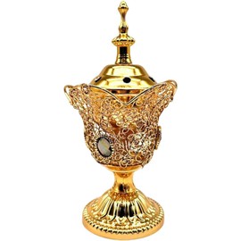 Electric Incense Burner Metal Bakhoor Burner Middle Eastern Style Tabletop Electric Censer for Home Office Yoga Spa Aromatherapy Decor (Gold)