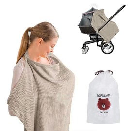 Breastfeeding Cover,Nursing Cover with Storage Bag,Cotton Multi Use Breastfeeding Cover,Nursing Cover for Baby Breastfeeding & Pumping,Breastfeeding Breathable Cotton Shawl (Khaki)